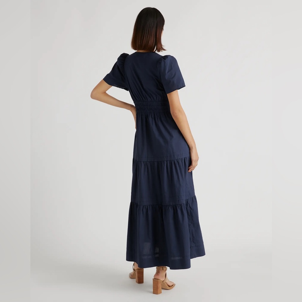 NEW Quince 100% Organic Cotton Poplin Tiered V-Neck Short Sleeve Maxi Dress sz S - Picture 3 of 13